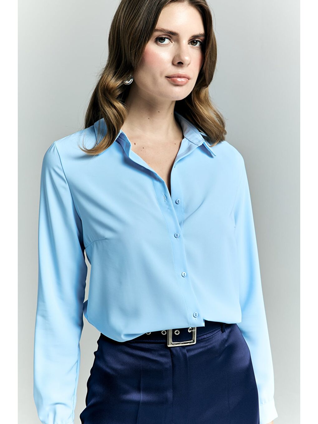 Düz Klasik Gömlek - Mavi-3