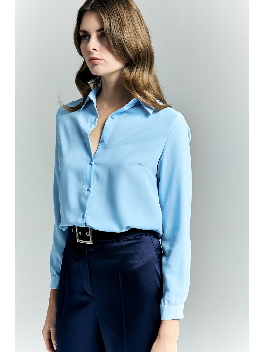 Düz Klasik Gömlek - Mavi-4