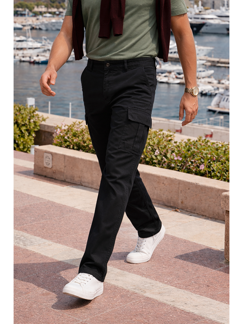 Erkek Relax Fit Siyah Baggy Kargo Pantolon-1