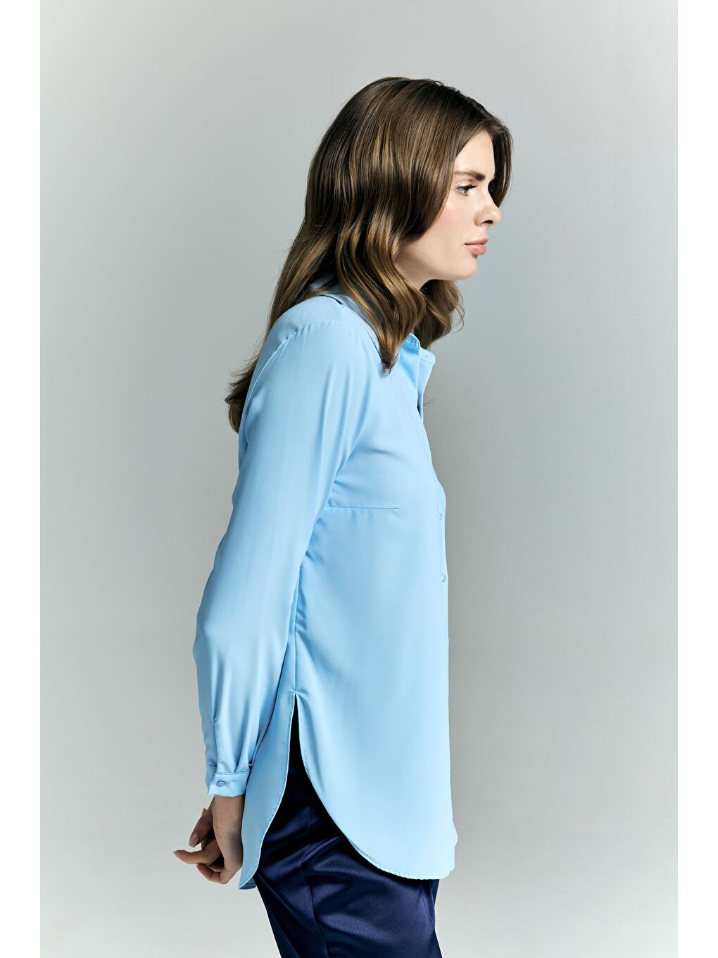 Düz Klasik Gömlek - Mavi-5