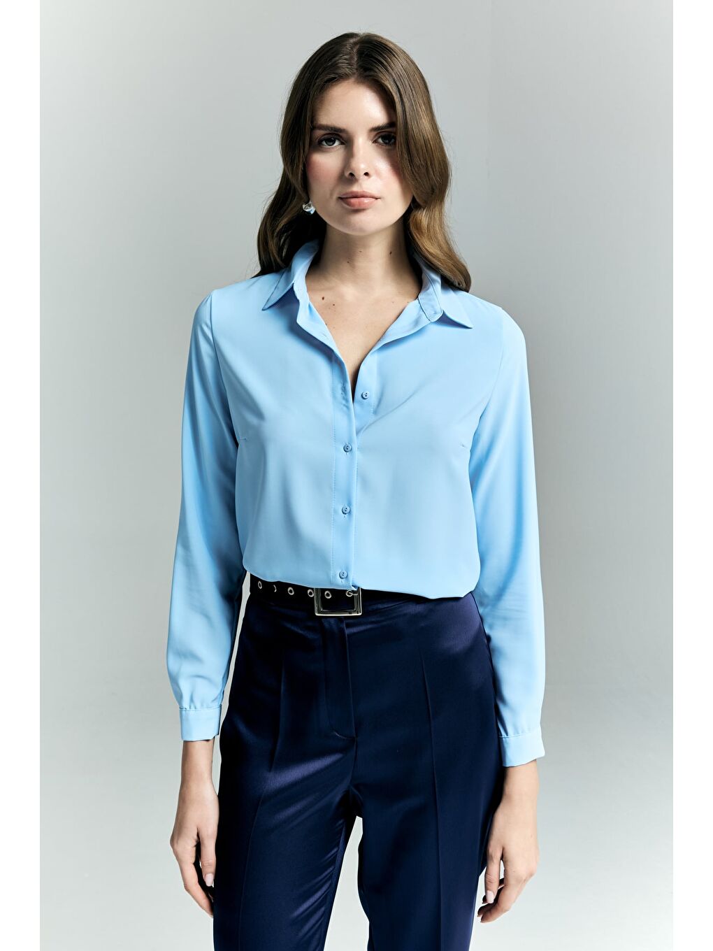 Düz Klasik Gömlek - Mavi-6