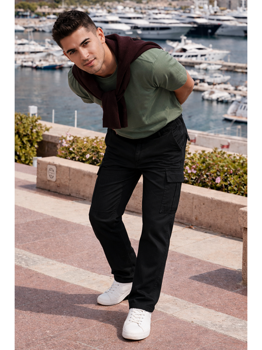 Erkek Relax Fit Siyah Baggy Kargo Pantolon-2
