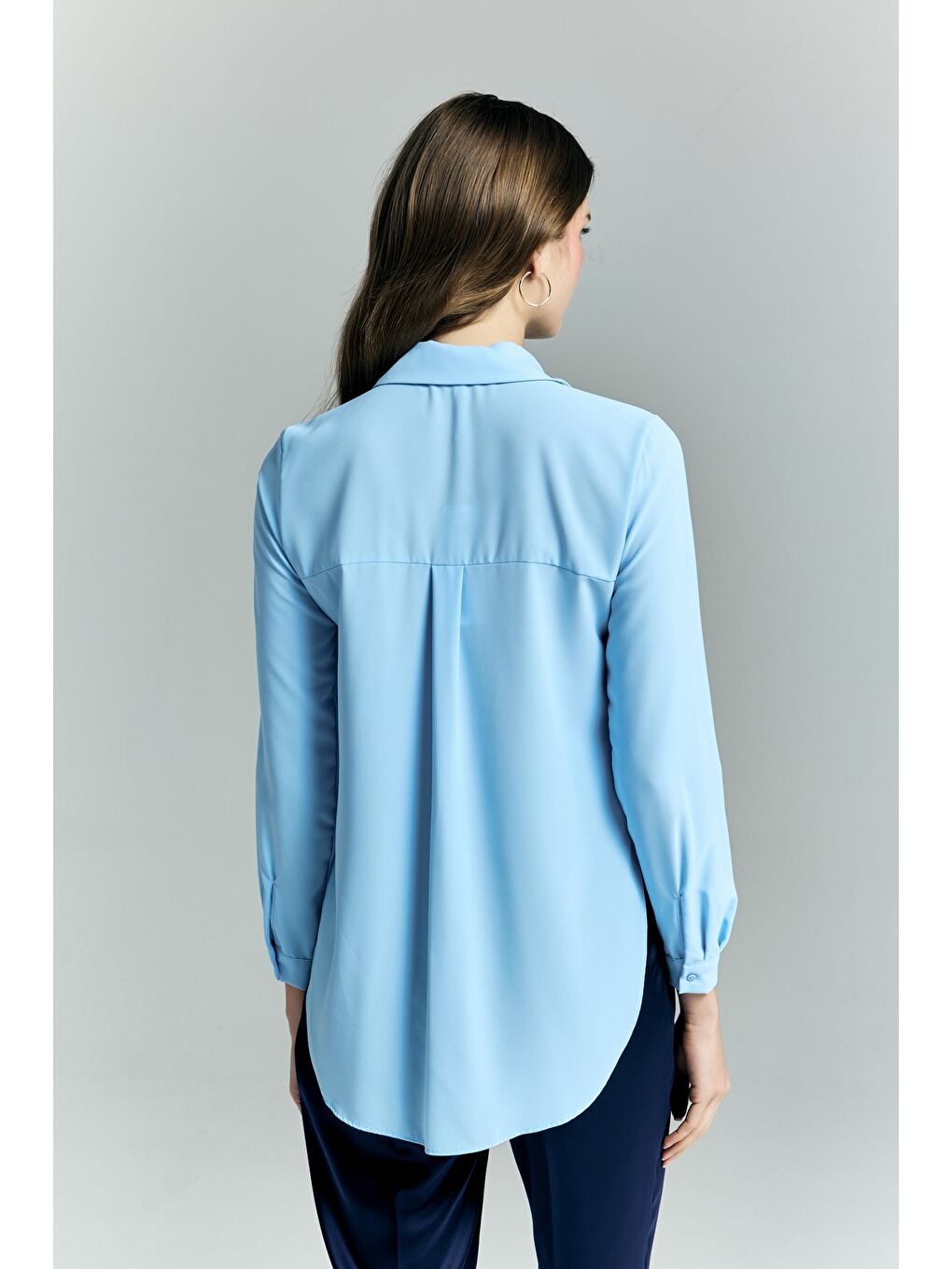 Düz Klasik Gömlek - Mavi-7