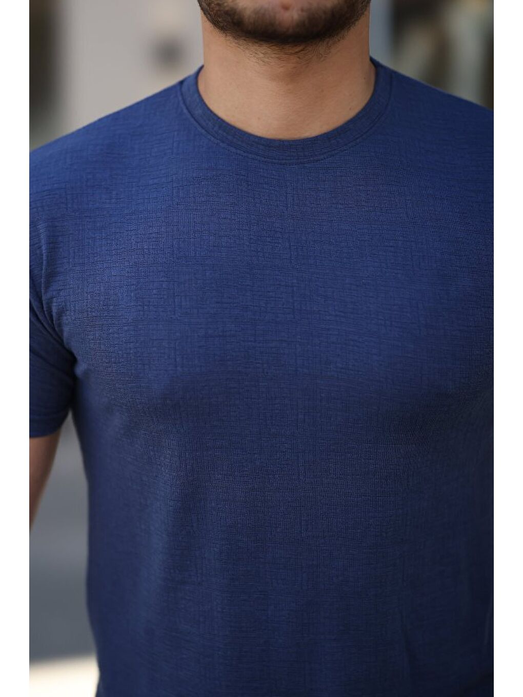 Lacivert Erkek Ağaç Kabuğu Desenli Kısa Kollu T-shirt-2