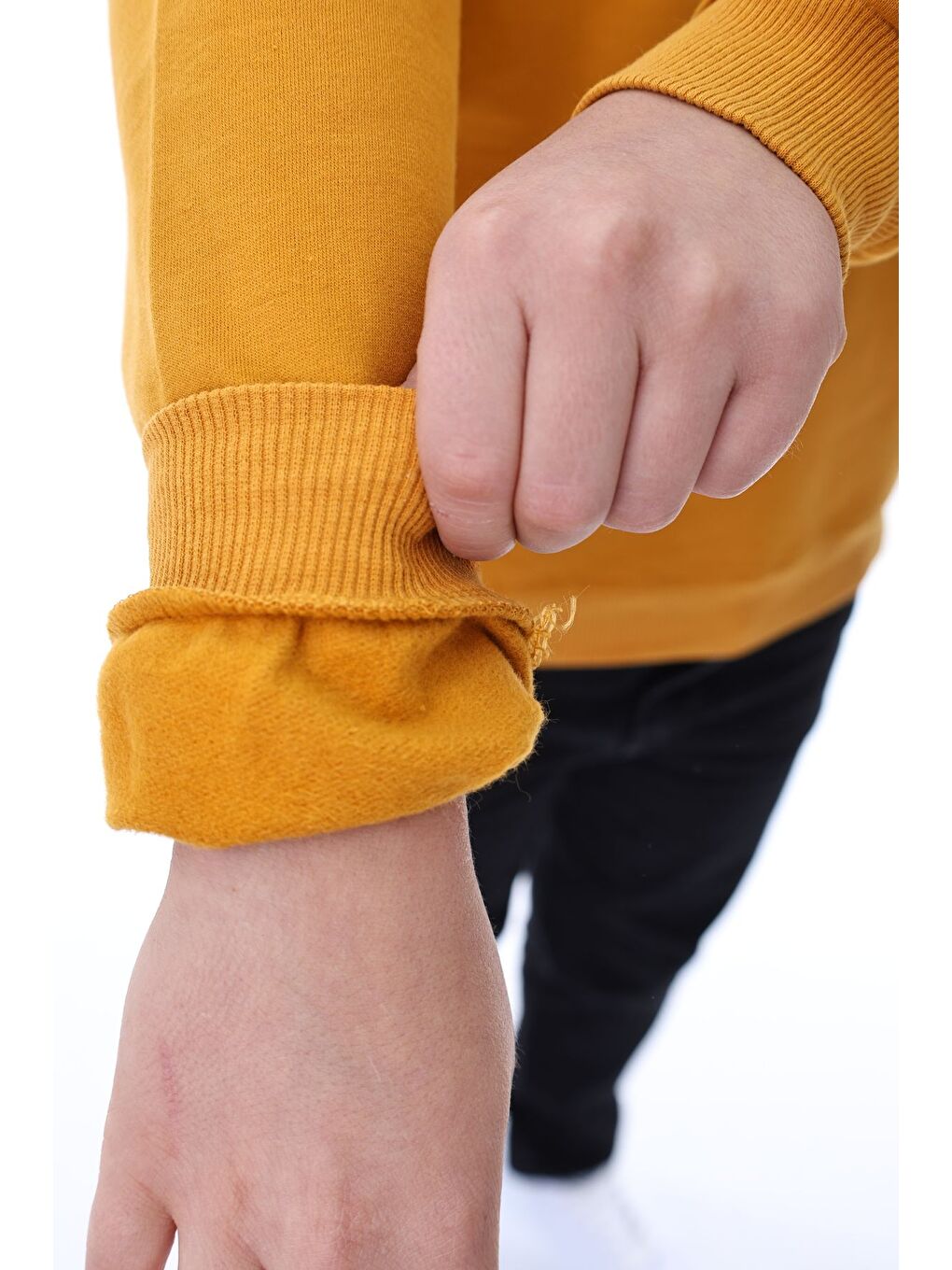 Sarı Basic Bisiklet Yaka Şardonlu Çocuk Sweatshirt 3-10 Yaş Krem-1