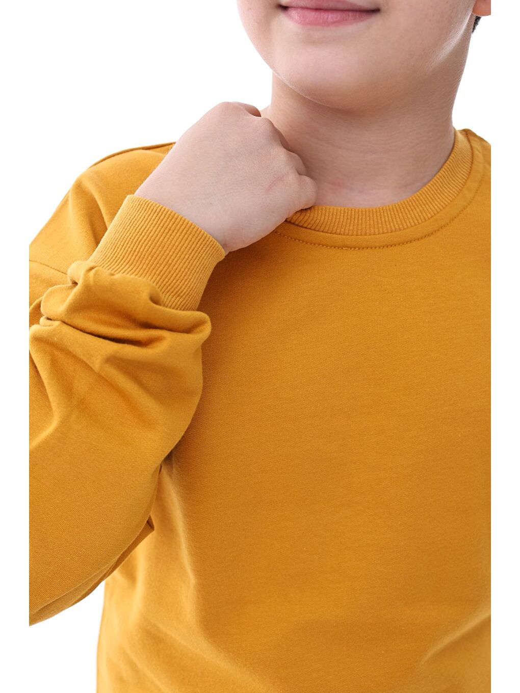 Sarı Basic Bisiklet Yaka Şardonlu Çocuk Sweatshirt 3-10 Yaş Krem-2