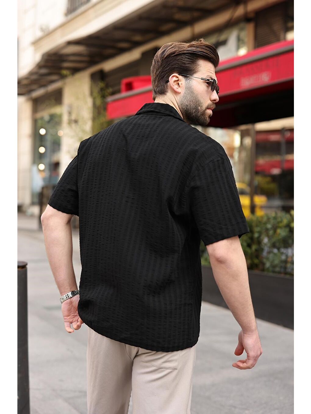 Siyah Gofre Kumaş Erkek Gömlek E6772-4