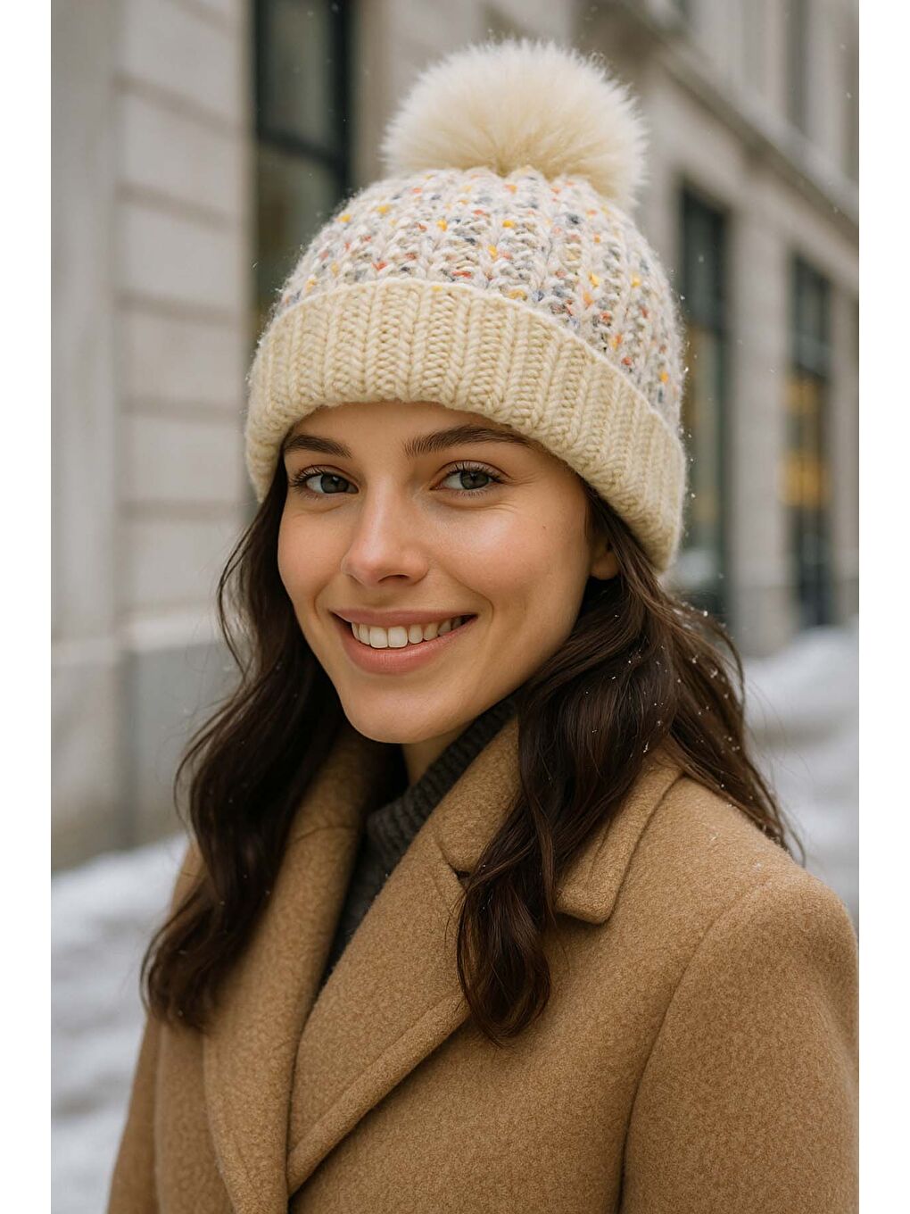 Ponpon Detay Kadın Bere RKŞ-1142 Bej-2