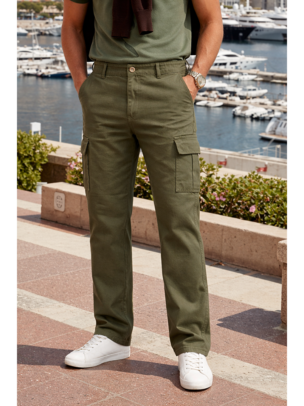 Erkek Relax Fit Haki Baggy Kargo Pantolon