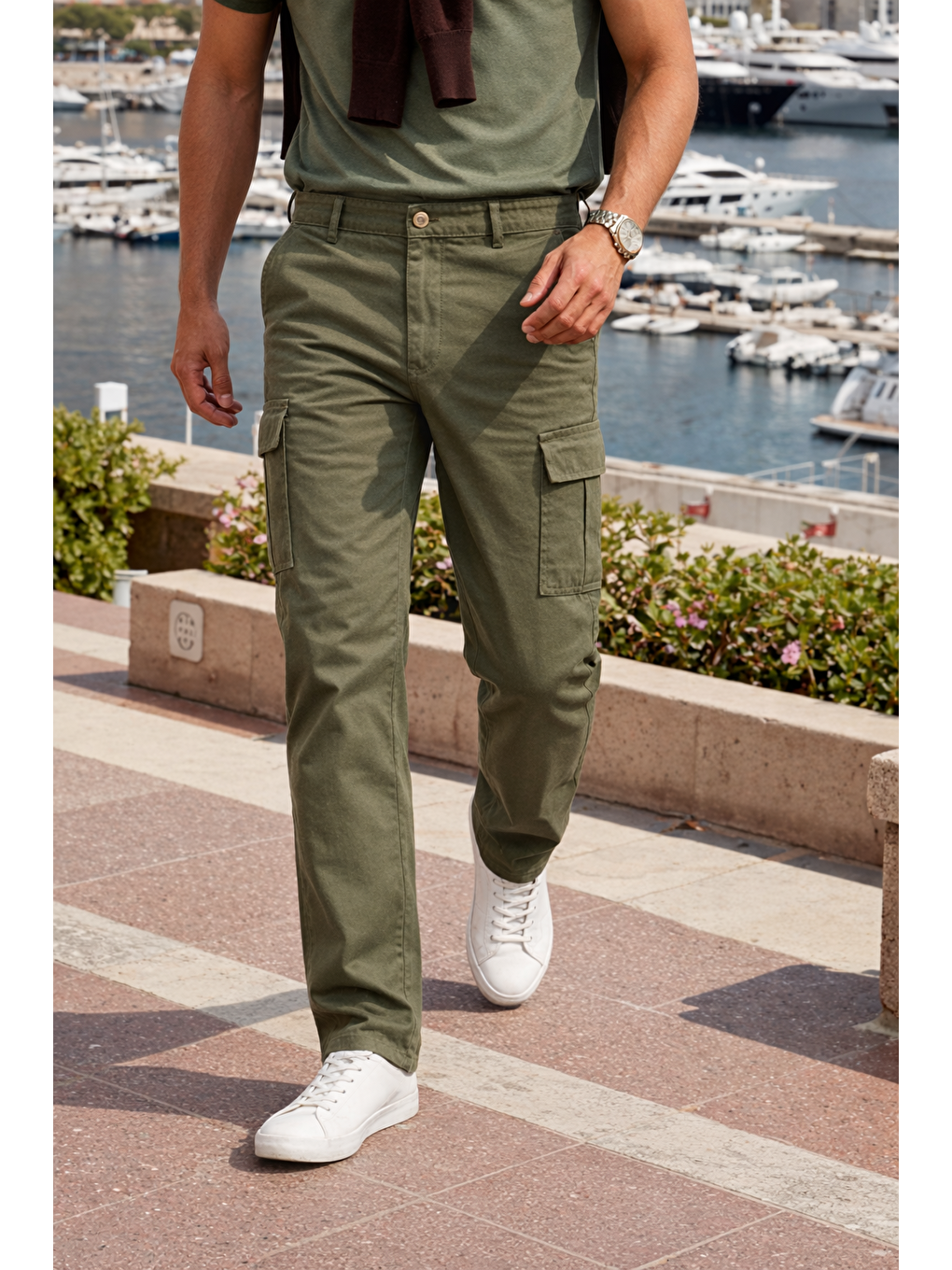 Erkek Relax Fit Haki Baggy Kargo Pantolon-1