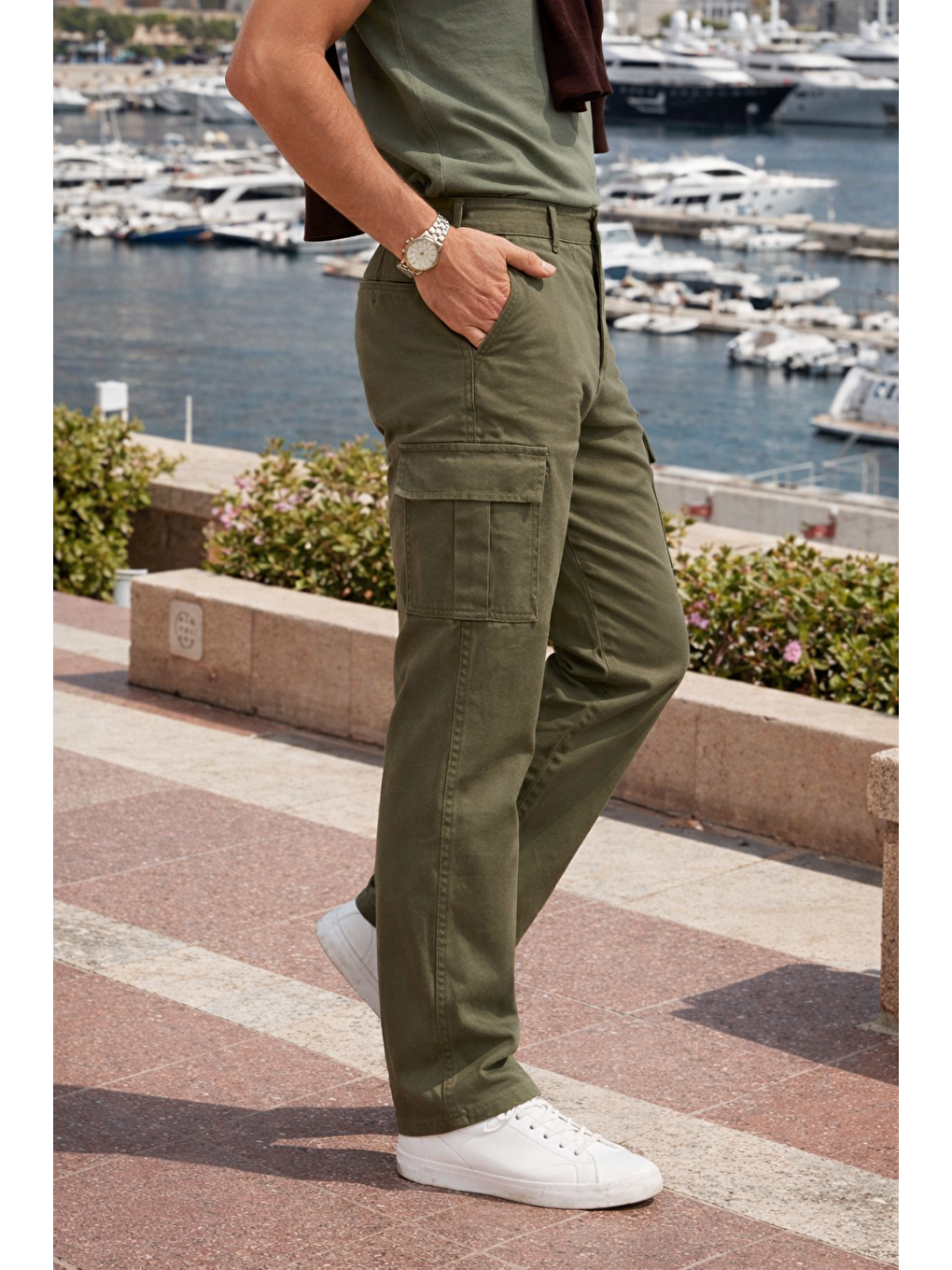Erkek Relax Fit Haki Baggy Kargo Pantolon-2