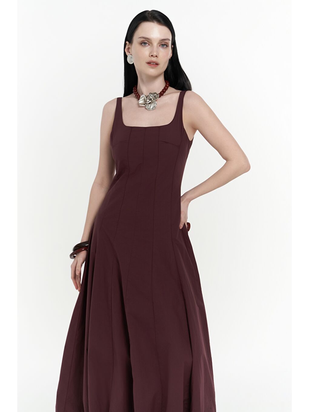 Garda Uzun Bordo Balon Elbise-1