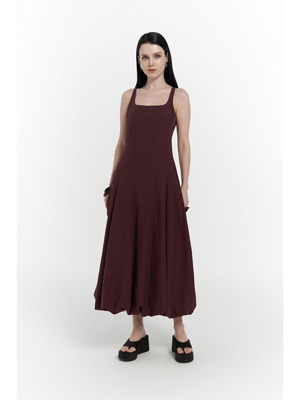 Garda Uzun Bordo Balon Elbise-2