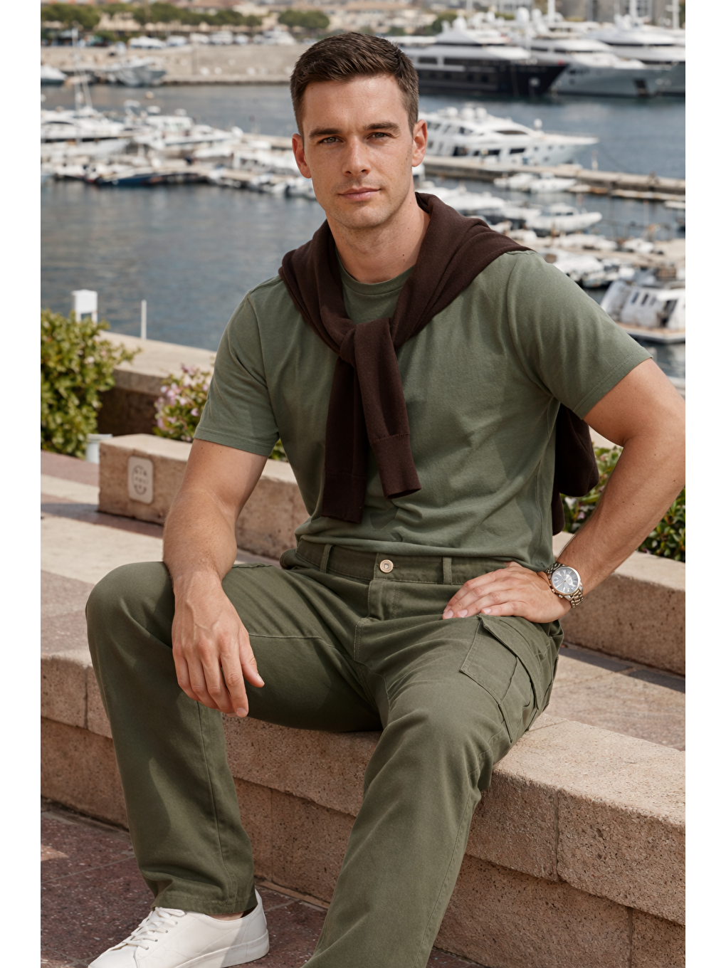 Erkek Relax Fit Haki Baggy Kargo Pantolon-4