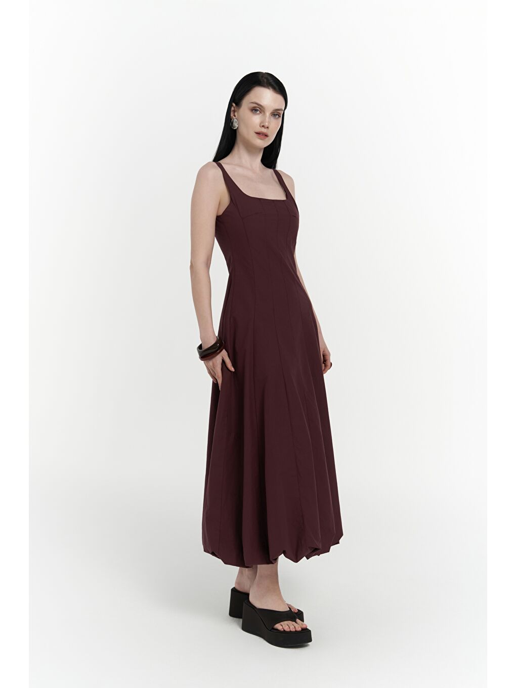 Garda Uzun Bordo Balon Elbise-3
