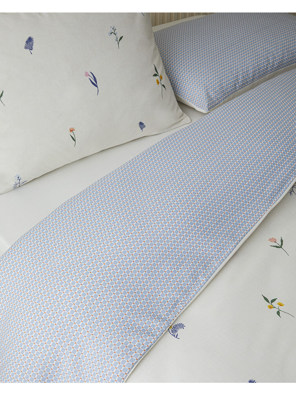 Flowery Kolay Ütülenir Çift Kişilik Nevresim Takımı 200x220 cm Mavi - Yeşil-3