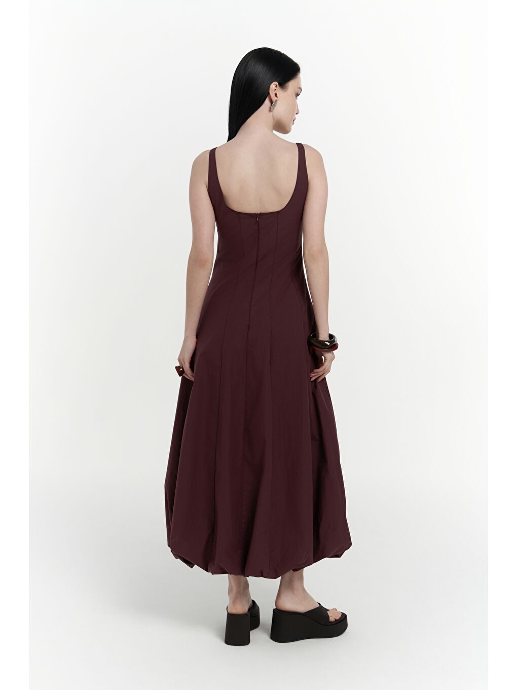 Garda Uzun Bordo Balon Elbise-4