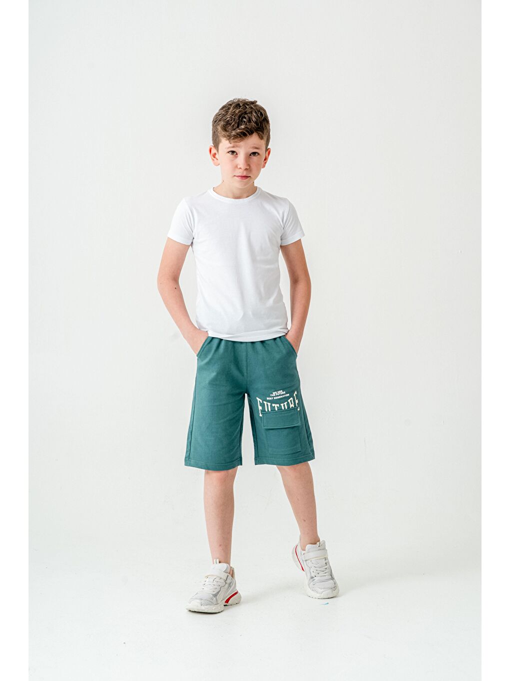 Yeşil Future Baskılı Kargo Cepli Erkek Çocuk Şort