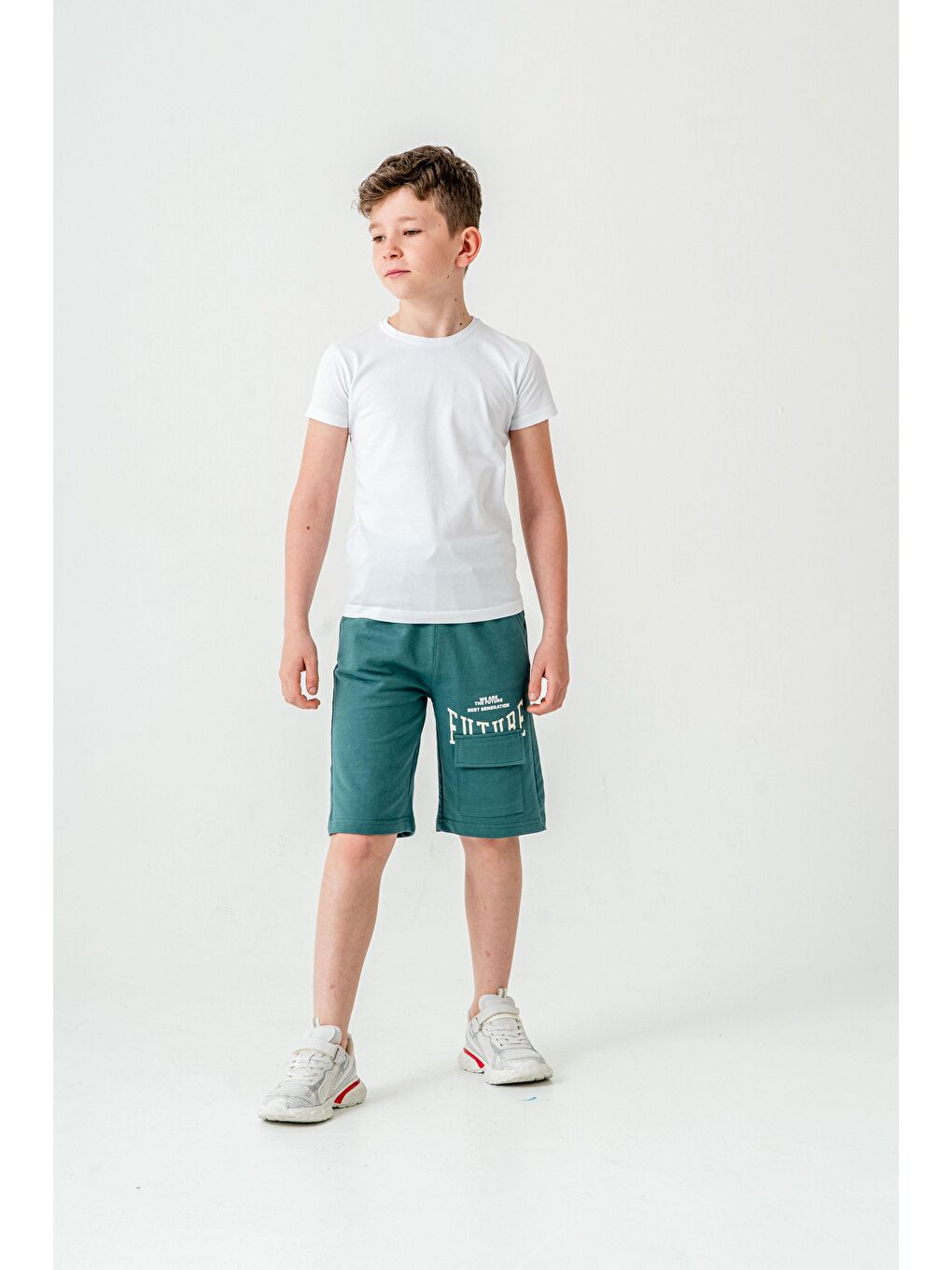 Yeşil Future Baskılı Kargo Cepli Erkek Çocuk Şort-1