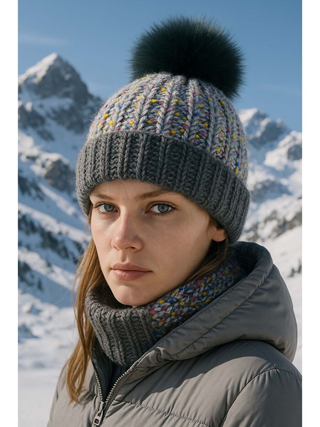 Ponpon Detay Kadın Bere RKŞ-1142 Antrasit-1