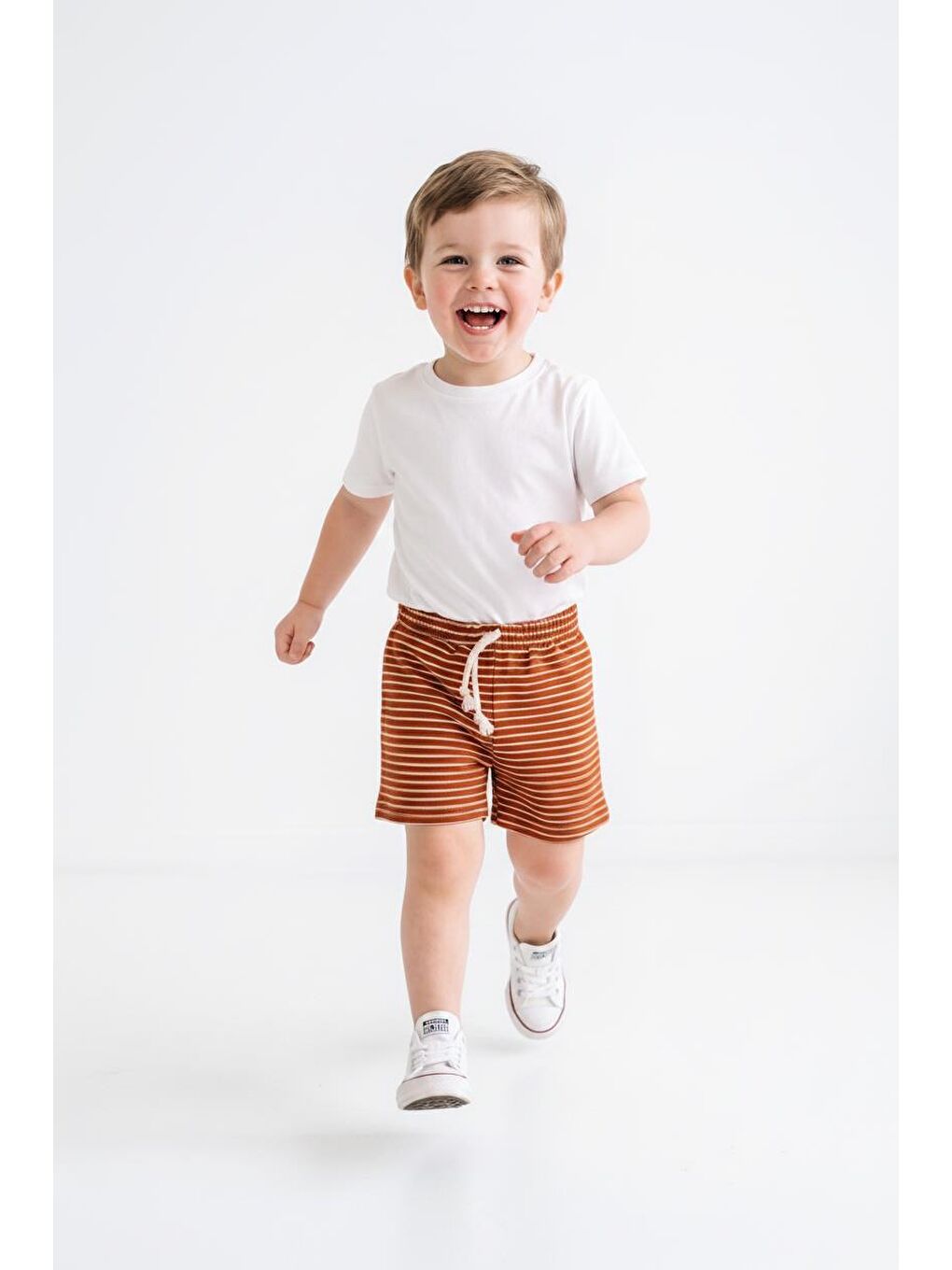 Kahverengi Elastanlı Kabartma Çizgili 2li Şort Paket-2