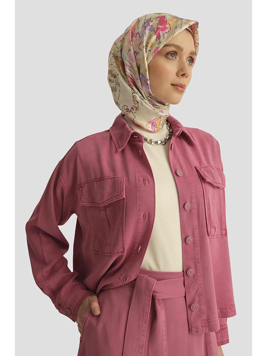 Pembe Ceketli Lyocell Takım 25Yd9137 Sümbül
