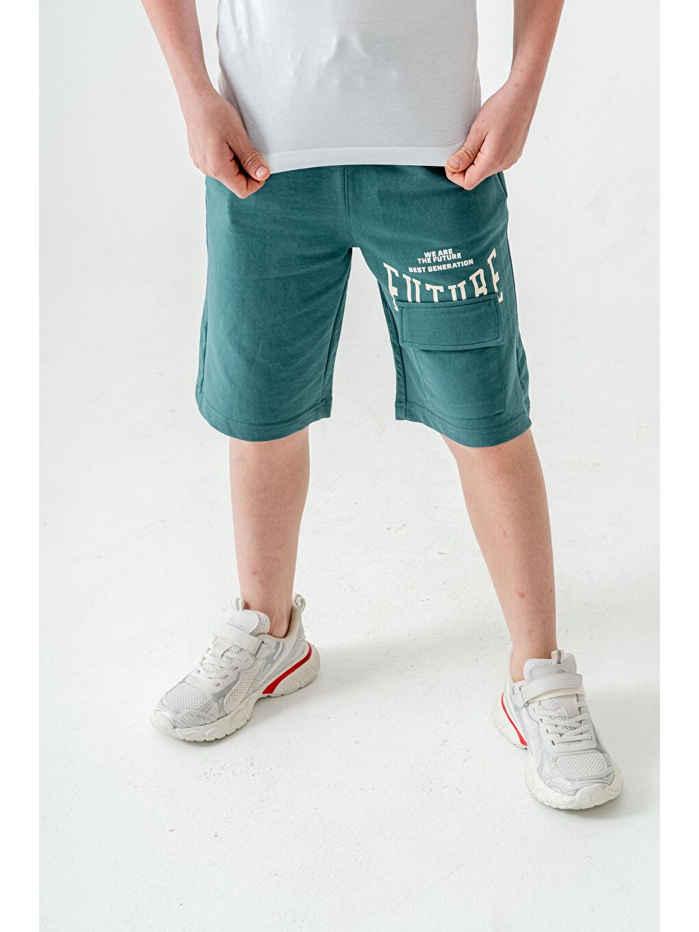 Yeşil Future Baskılı Kargo Cepli Erkek Çocuk Şort-4