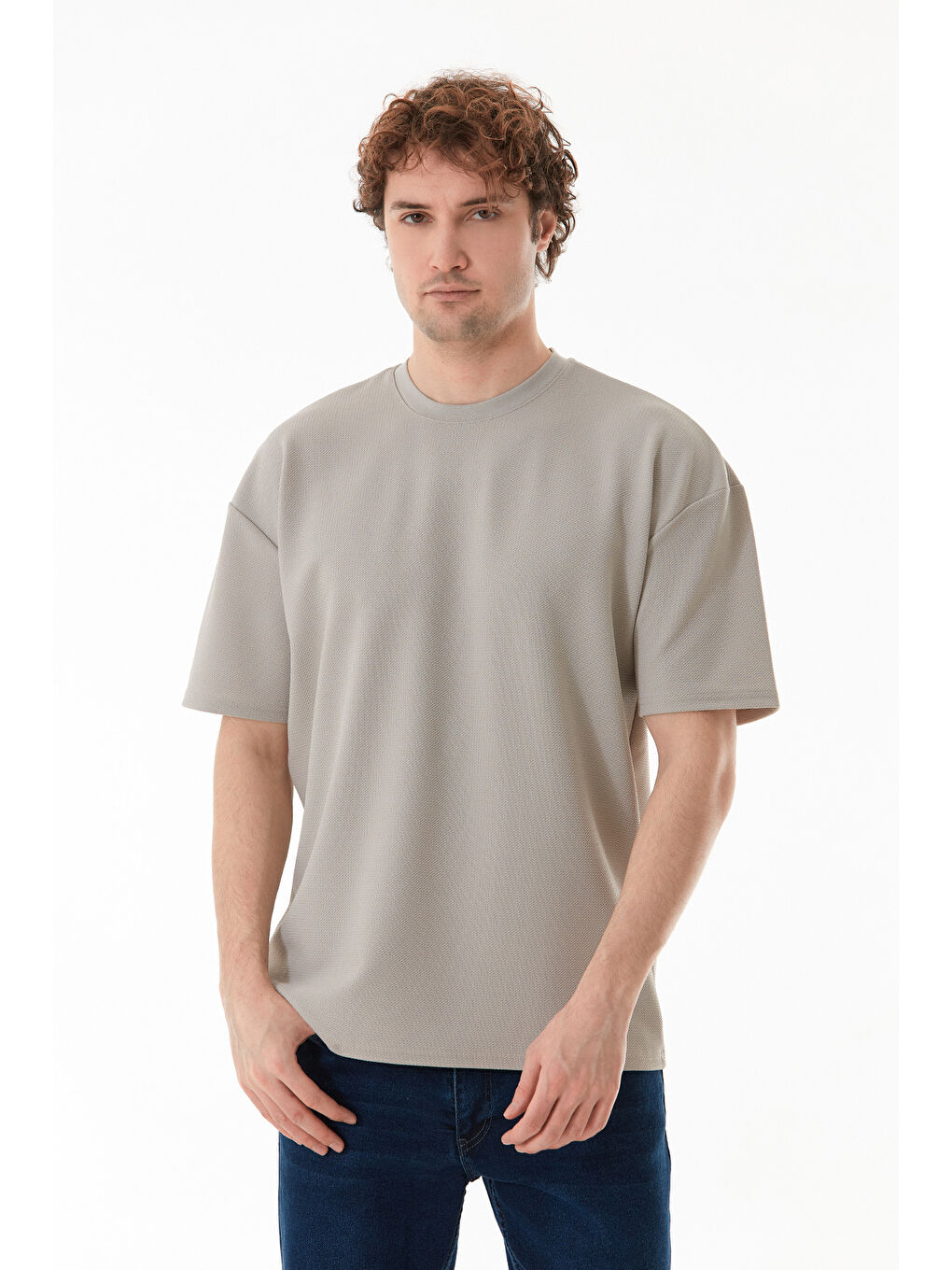 Gri Basic Bisiklet Yaka Tişört