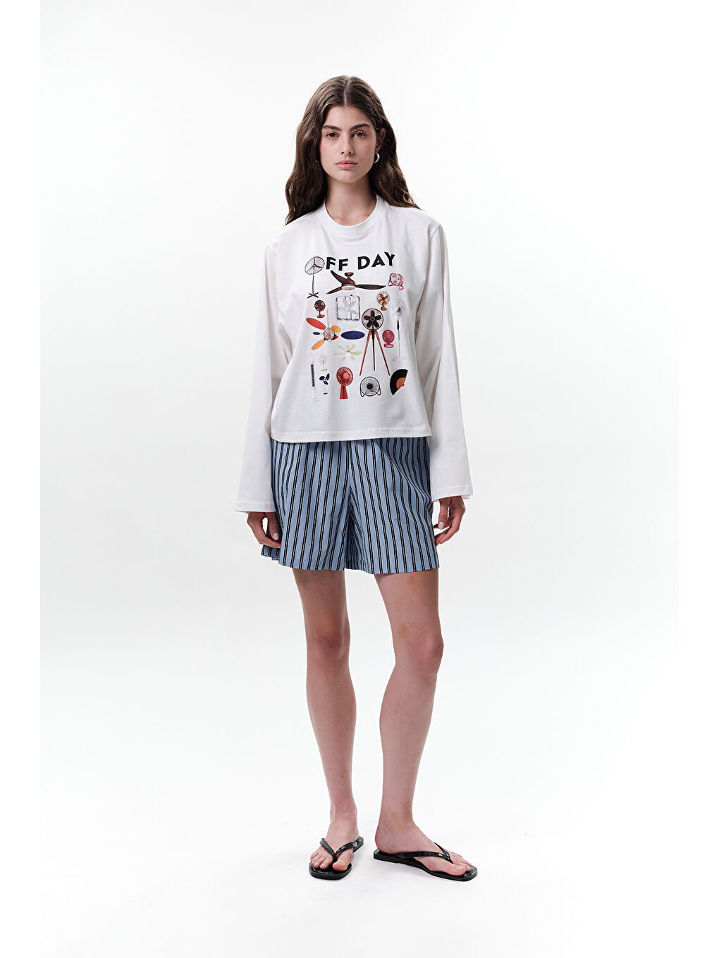 Bej Baskılı Crop Uzun Kol T-Shırt Offday-2