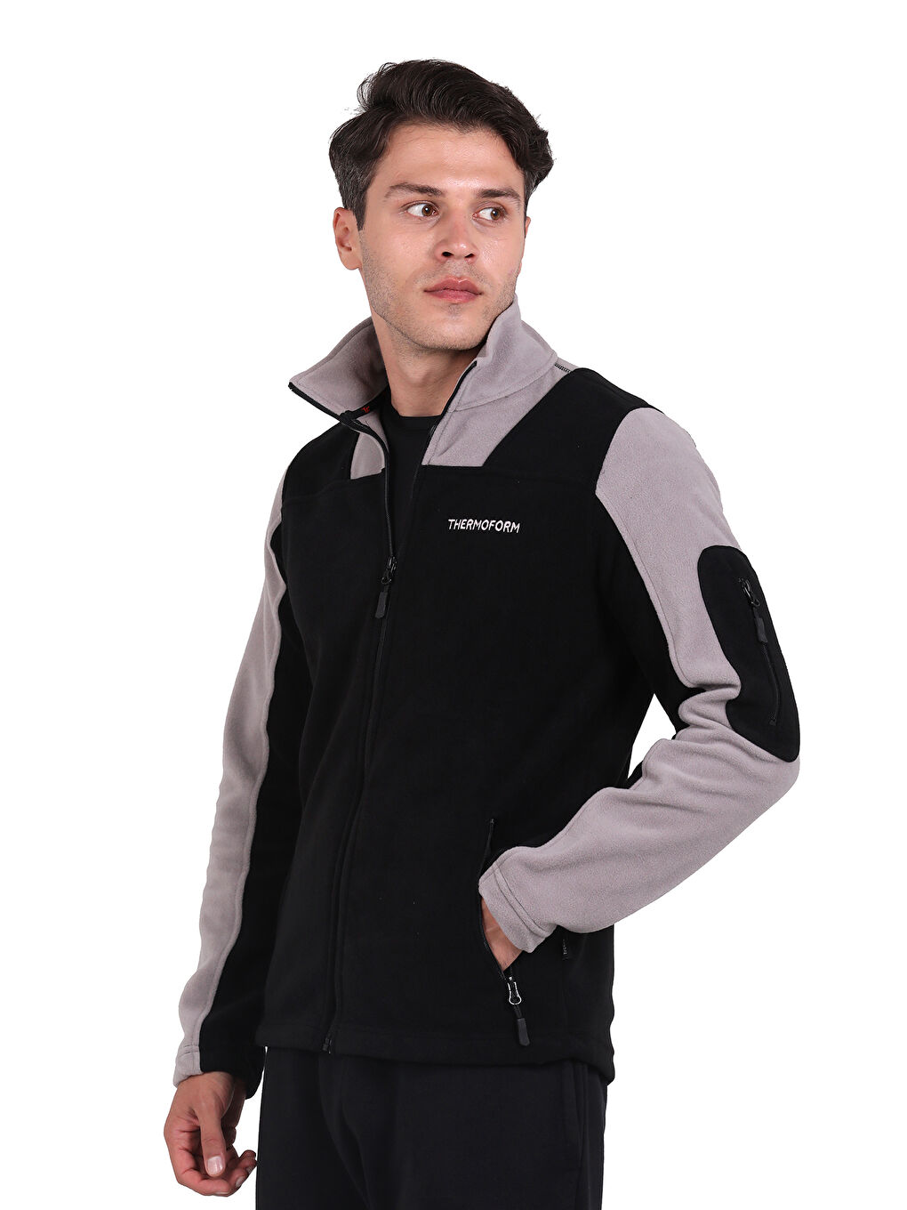 Siyah Evo Pro Erkek Polar Fermuarlı Sweatshirt-1