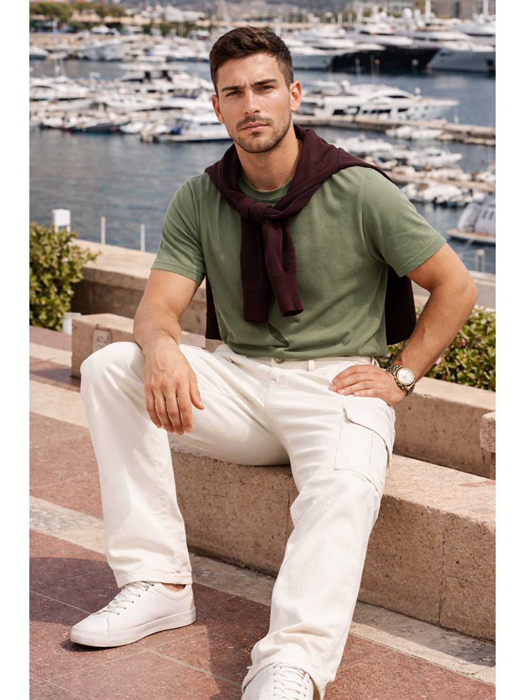 Erkek Relax Fit Beyaz Baggy Kargo Pantolon-3