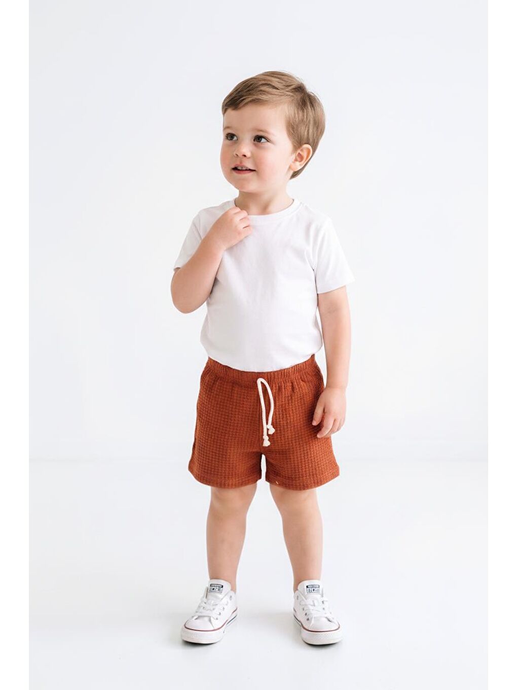 Kahverengi Elastanlı Kabartma Çizgili 2li Şort Paket-3