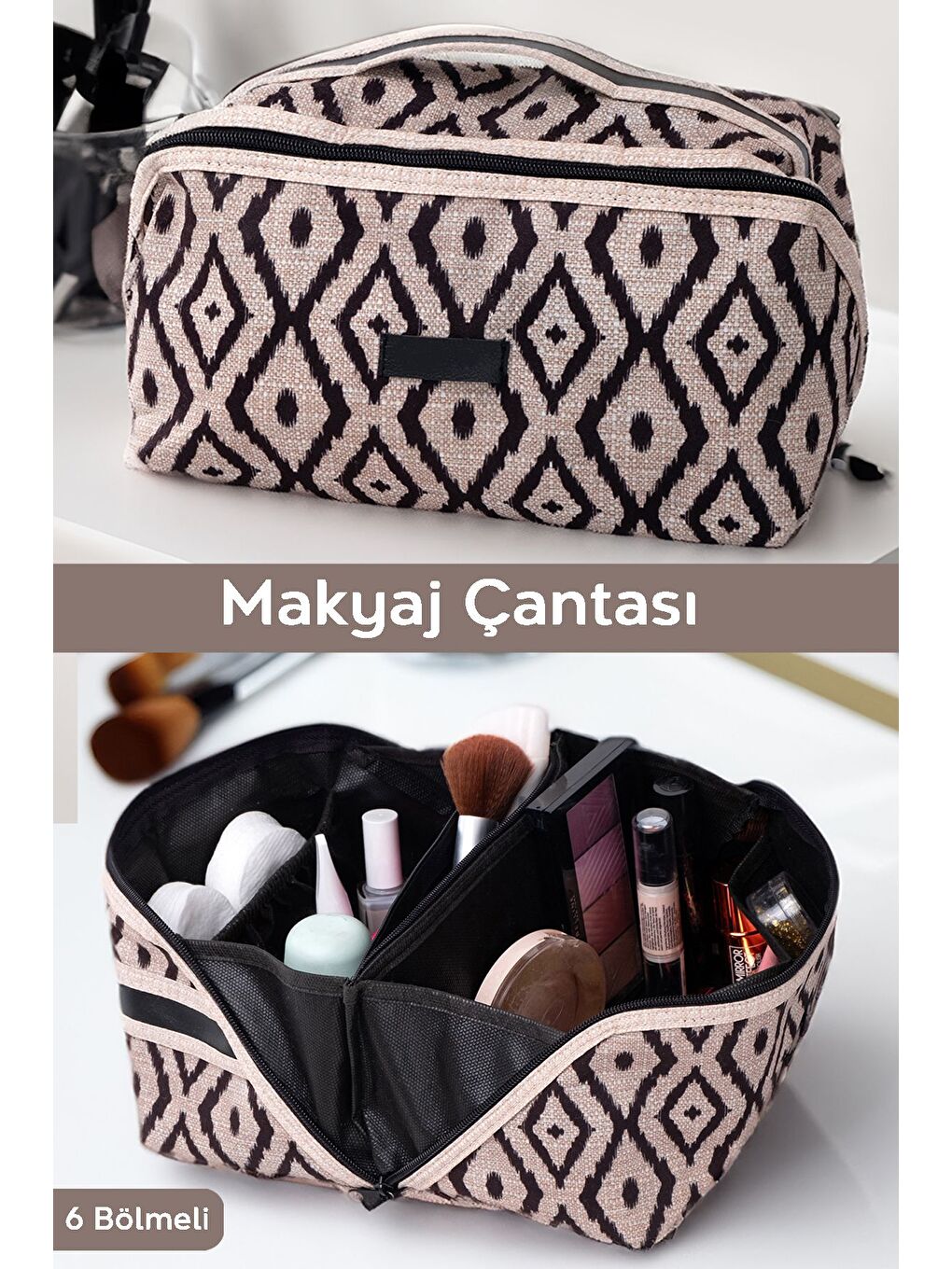 Su Geçirmez Çok Amaçlı Tutma Kollu Makyaj Çantası Geniş Bölmeli Seyahat Tipi Kozmetik Organizeri