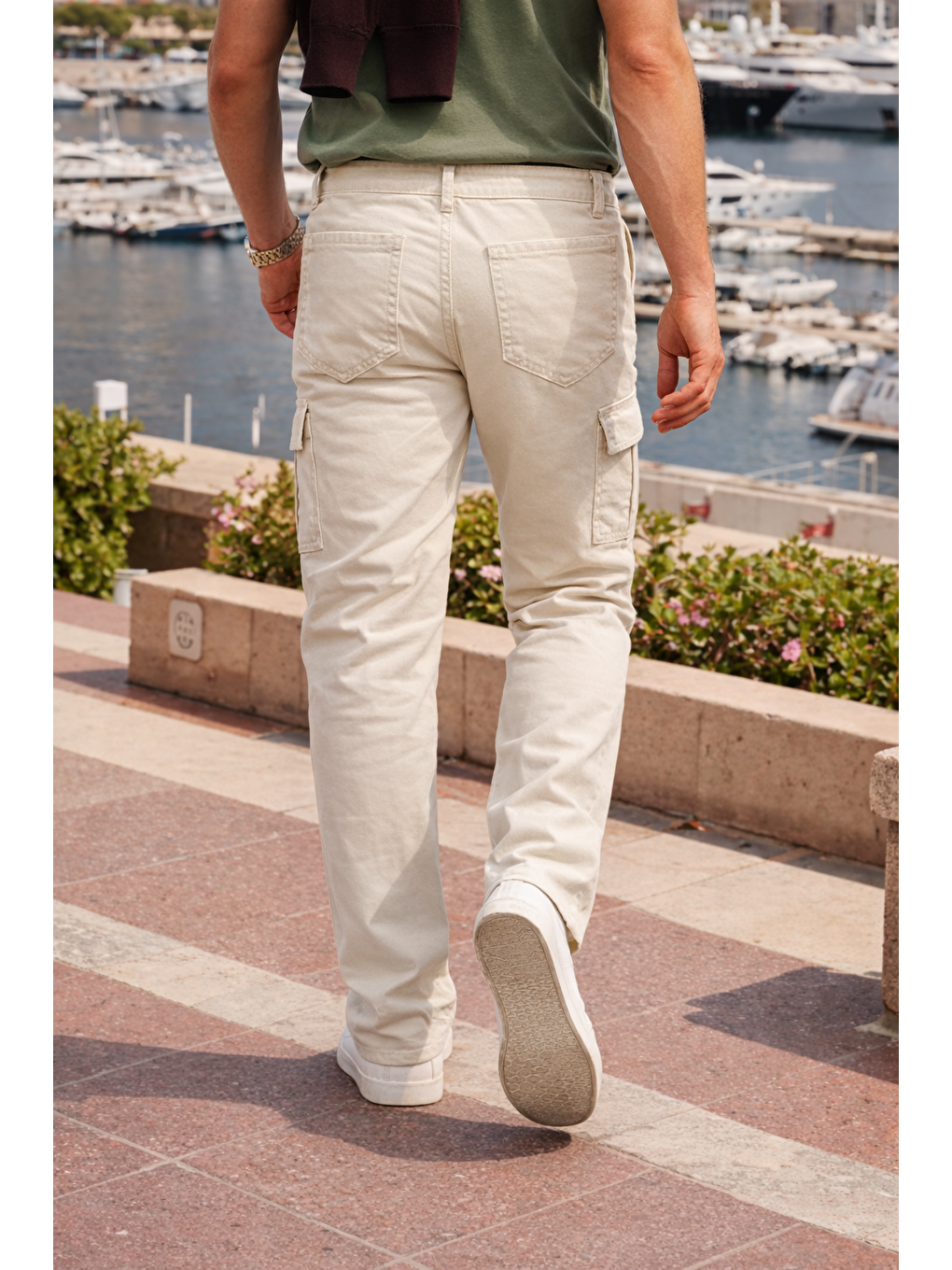 Erkek Relax Fit Beyaz Baggy Kargo Pantolon-5