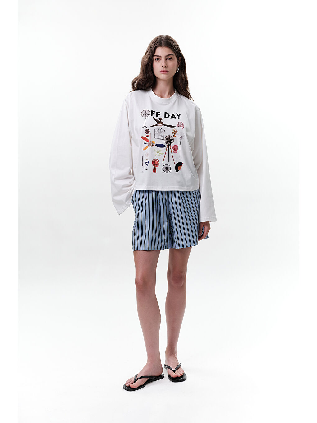 Bej Baskılı Crop Uzun Kol T-Shırt Offday-4