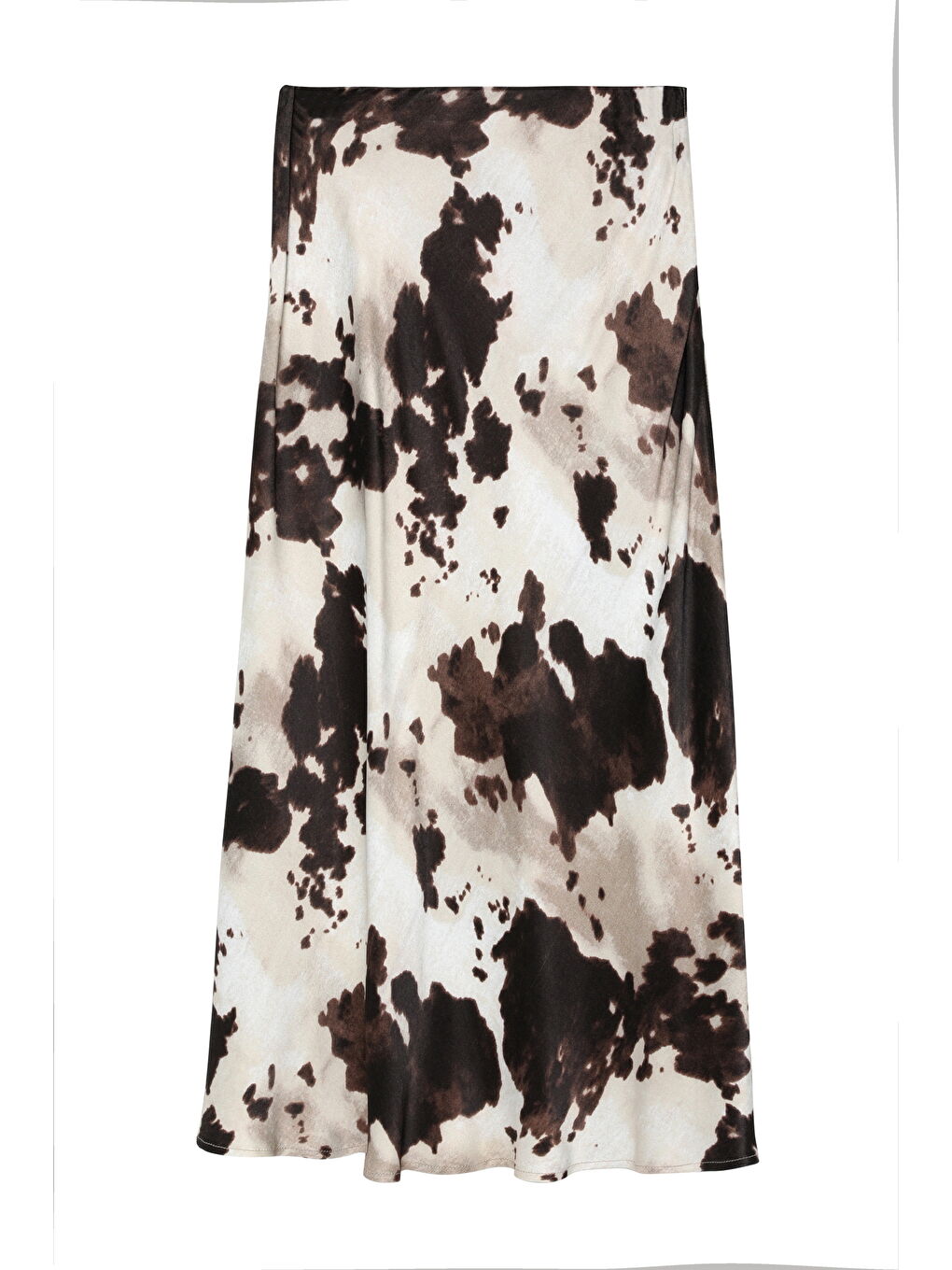 İnek Desenli Saten Midi Etek Kahverengi