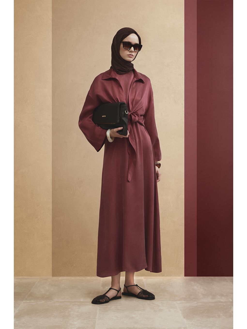 Lyocell Gömlek Elbise Takım 25Yd4253 Bordo-1