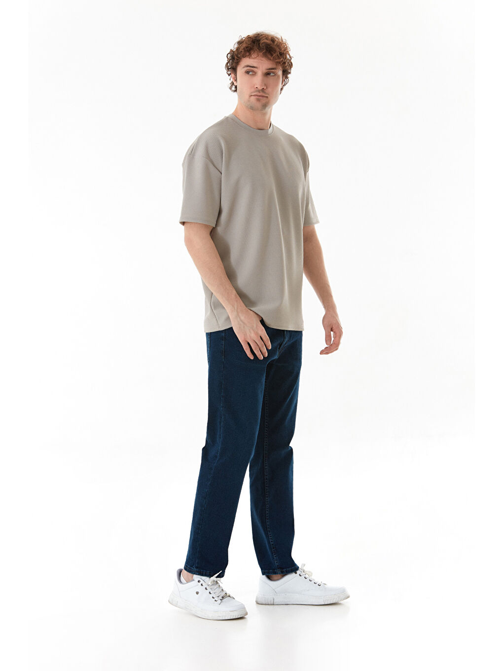 Gri Basic Bisiklet Yaka Tişört-2