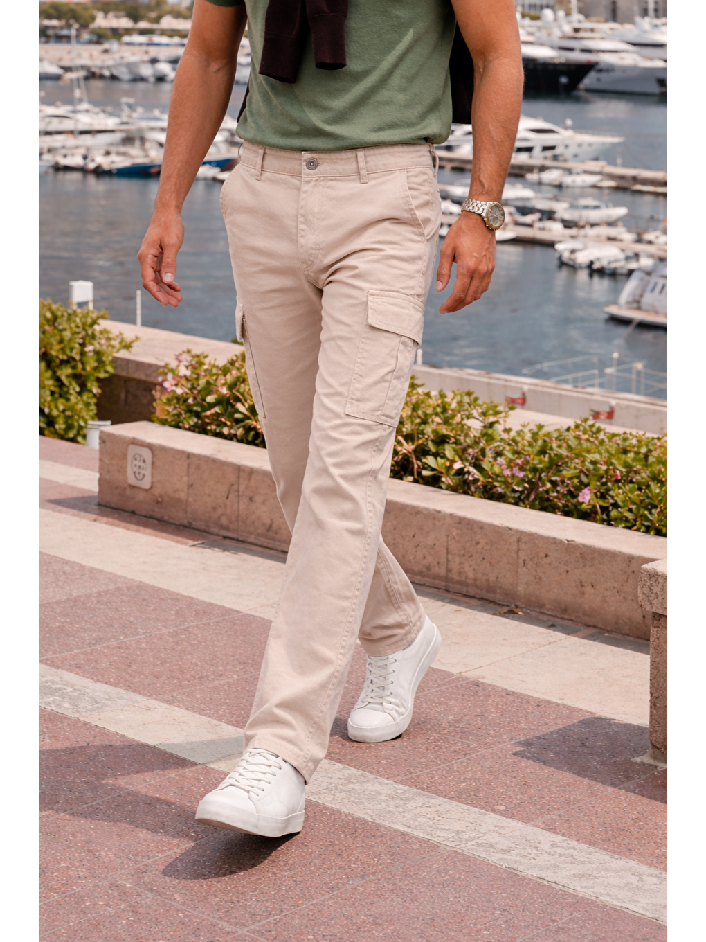 Erkek Relax Fit Bej Baggy Kargo Pantolon-2