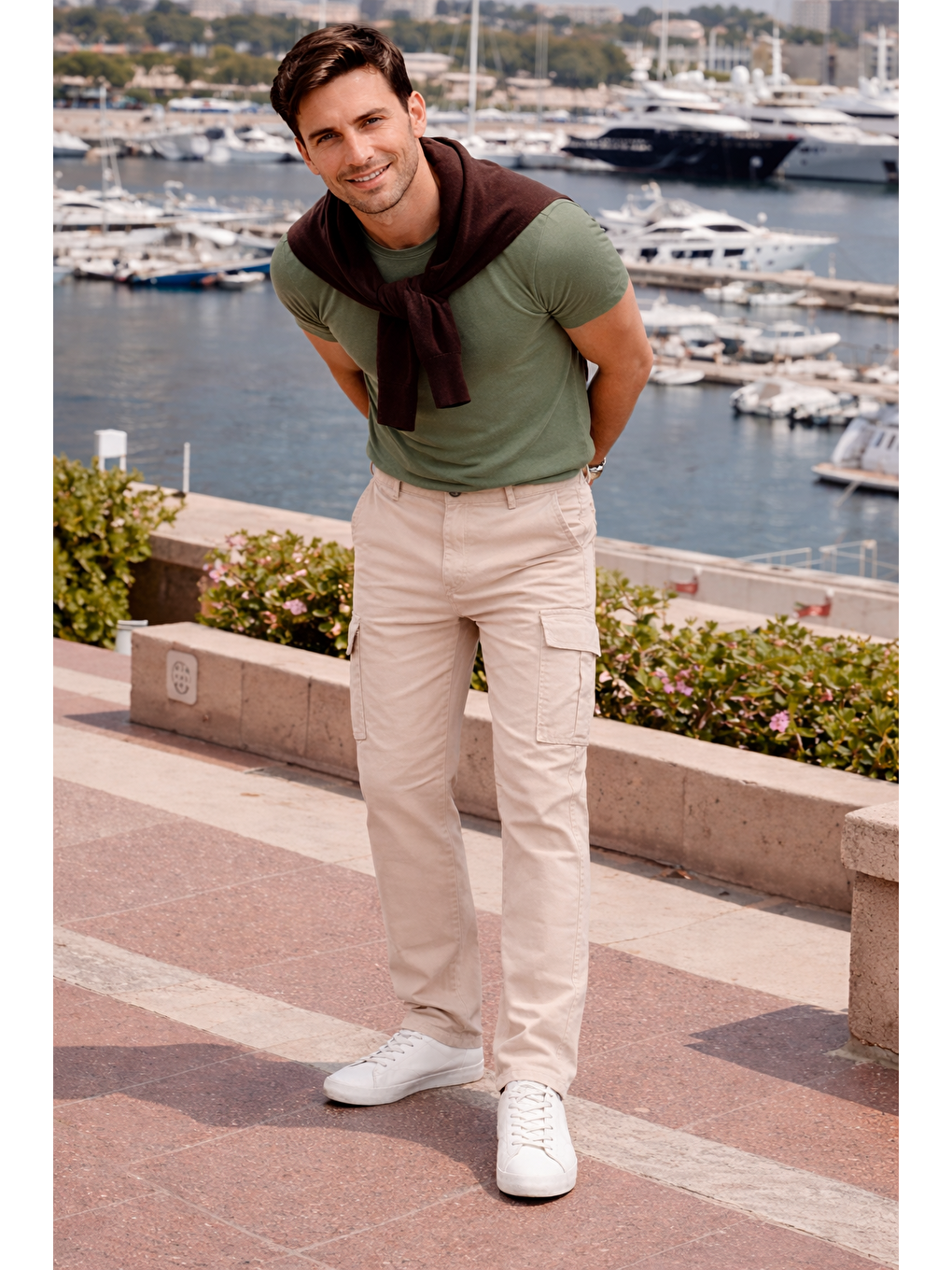 Erkek Relax Fit Bej Baggy Kargo Pantolon-3