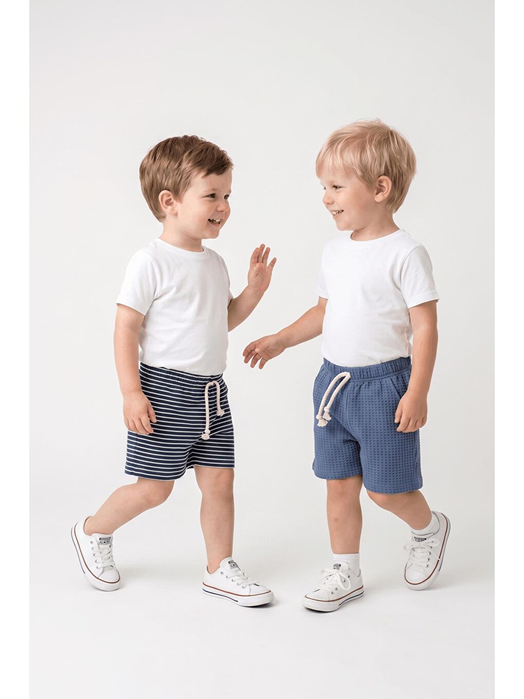 İndigo Elastanlı Kabartma Çizgili 2li Şort Paket