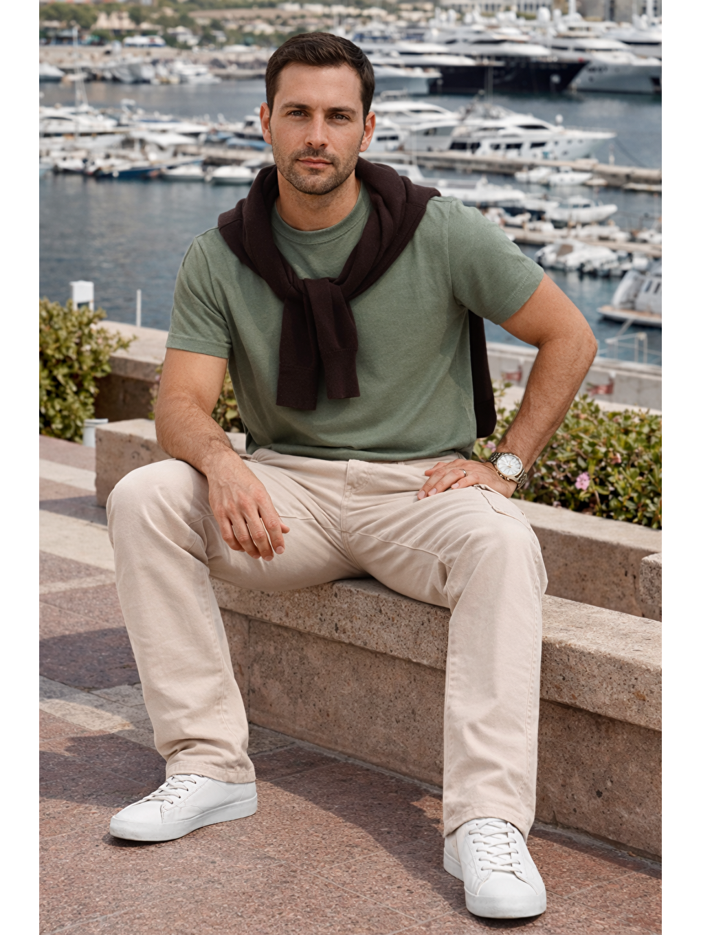 Erkek Relax Fit Bej Baggy Kargo Pantolon-4