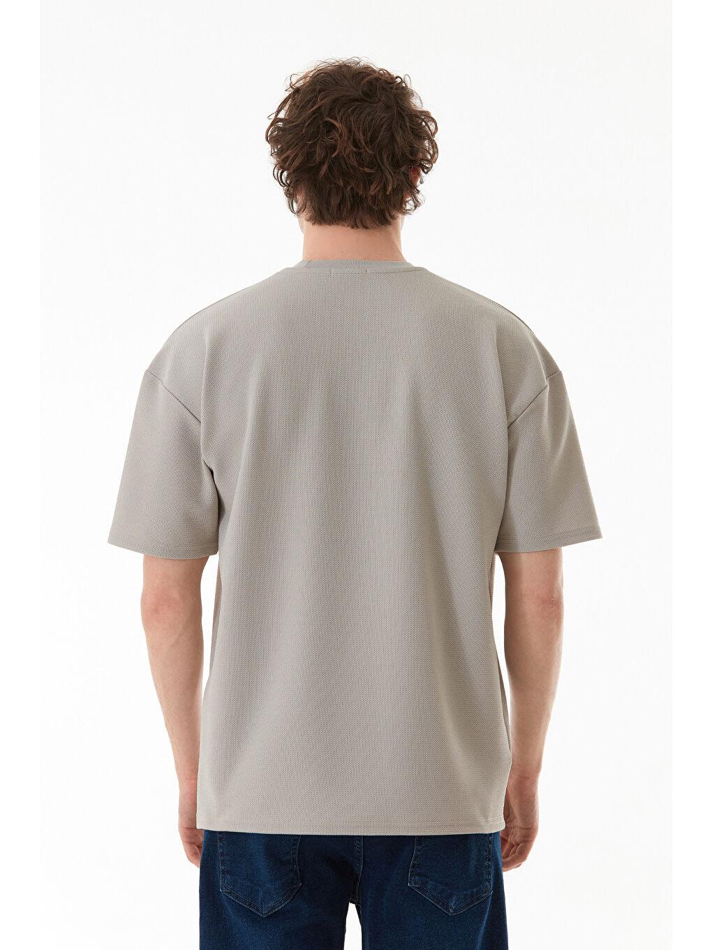 Gri Basic Bisiklet Yaka Tişört-3