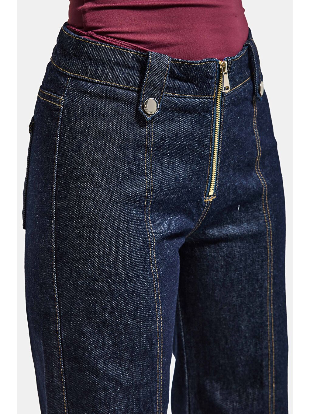 Kadın İndigo 7s6-50 Flare Fit Fermuar Kemer Detaylı Elastan Kumaş Denim Jean-2