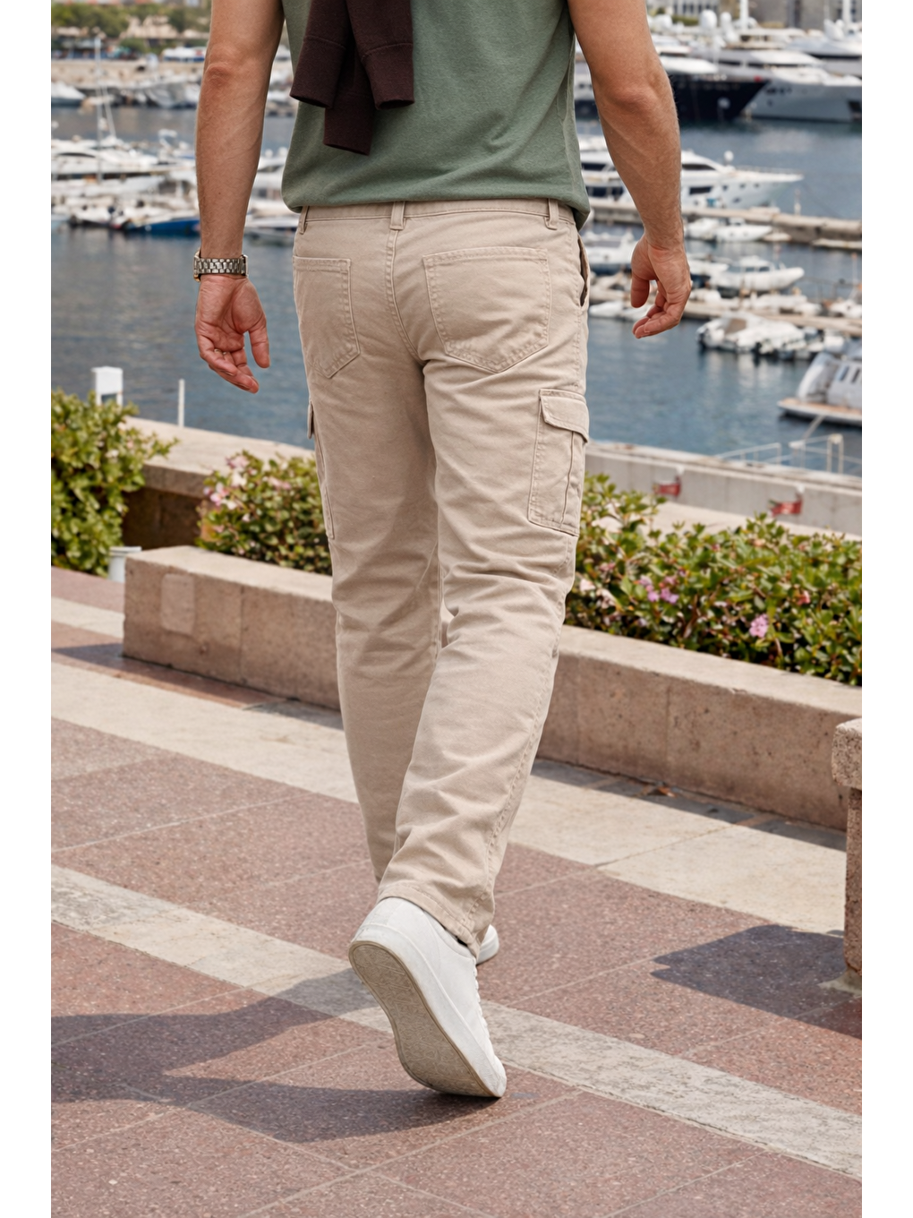 Erkek Relax Fit Bej Baggy Kargo Pantolon-5