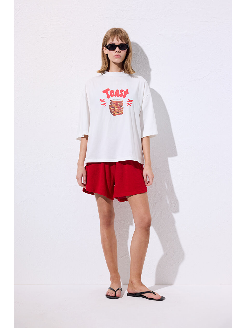 Beyaz Baskılı Kısa Kol T-Shırt Toast-3