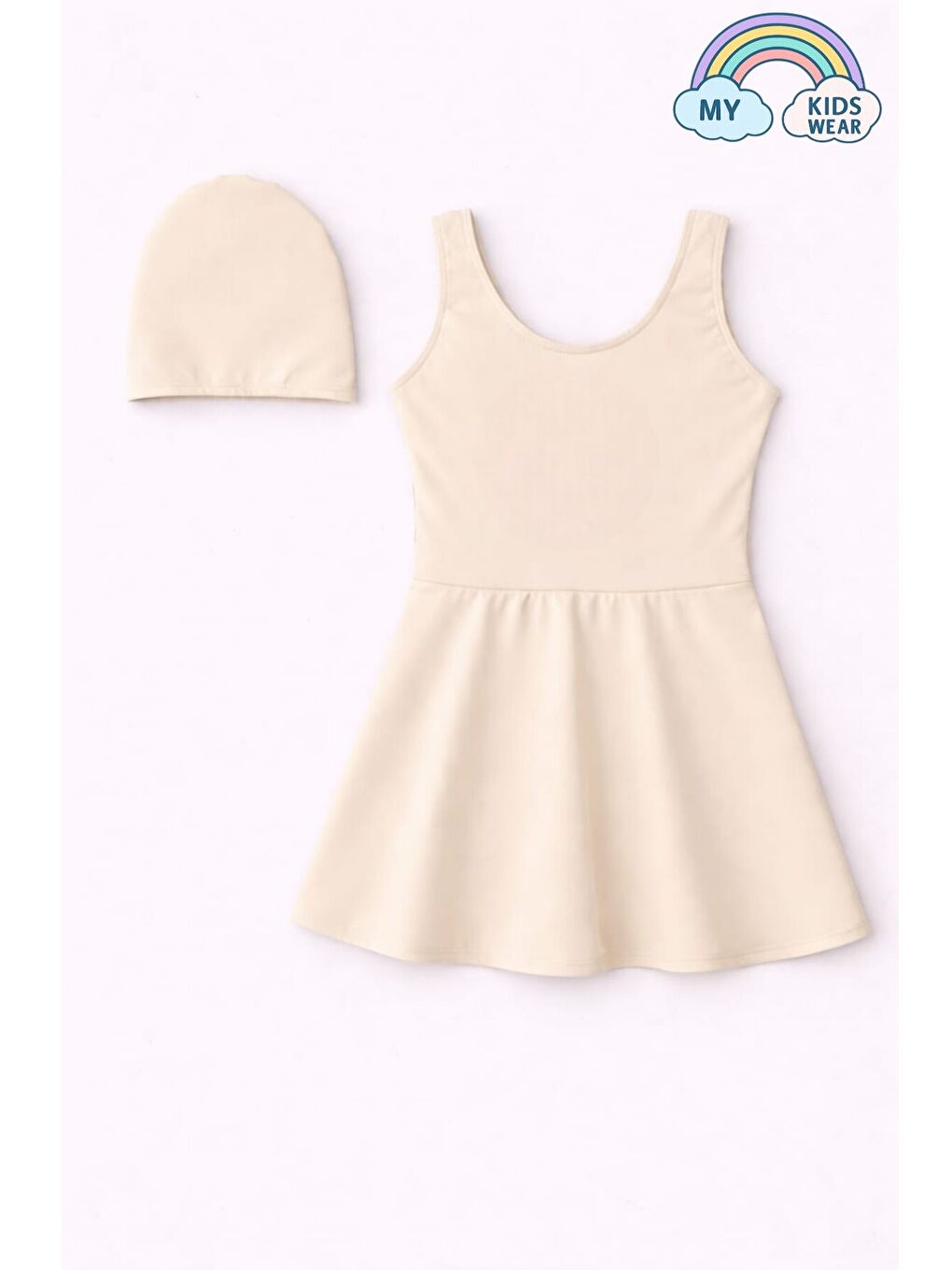 Bej Kız Çocuk Şapkalı Etekli Mayo Takımı (Külotlu Mayo) 12701
