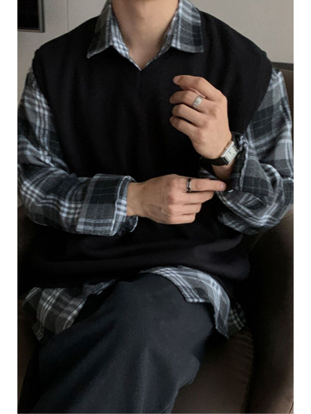 Erkek Siyah V Yaka Oversize Süveter