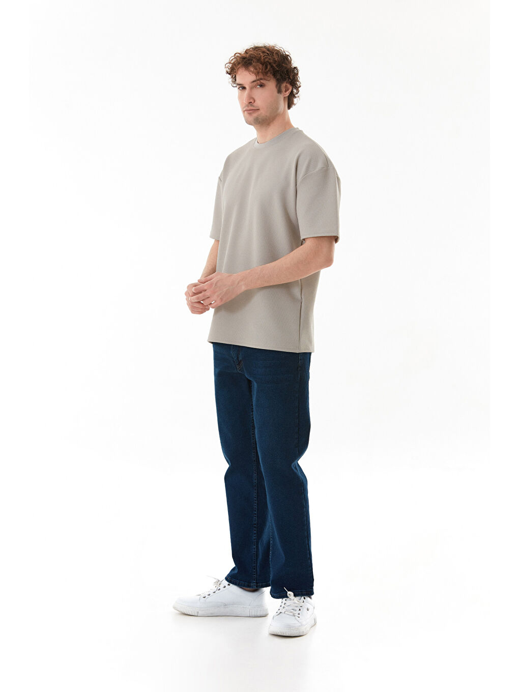 Gri Basic Bisiklet Yaka Tişört-4