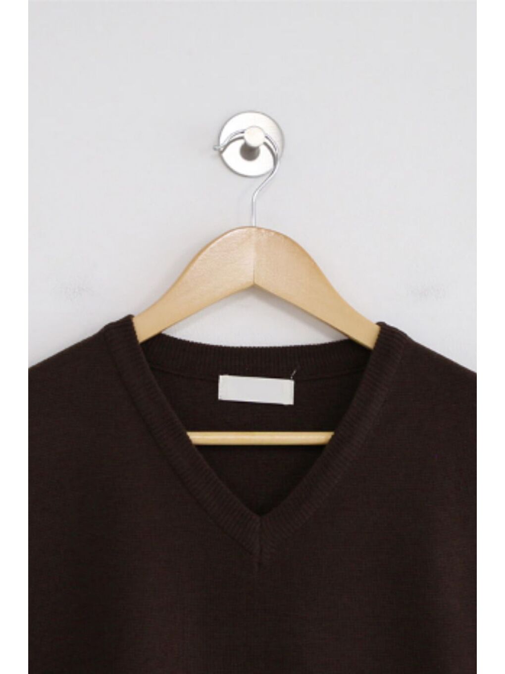 Erkek Kahverengi V Yaka Oversize Süveter-7